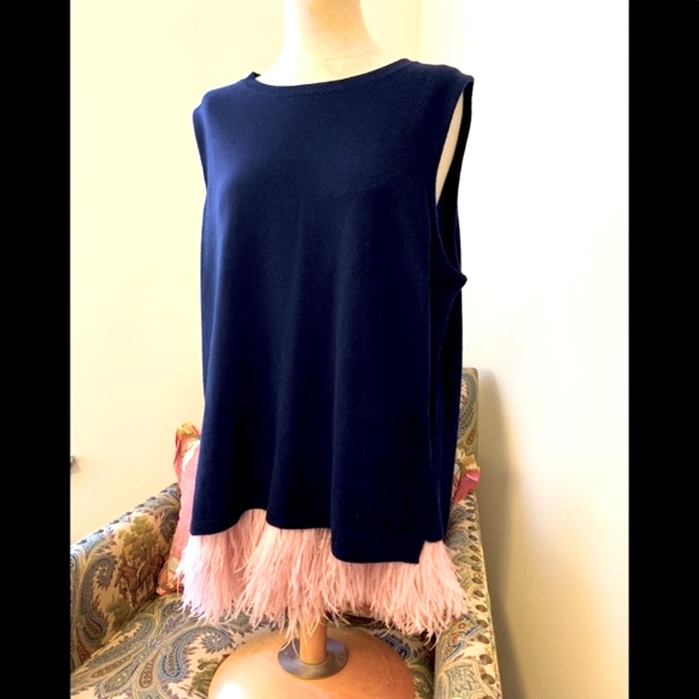 J. Crew Collection Italian Cashmere Feather Trim Shell